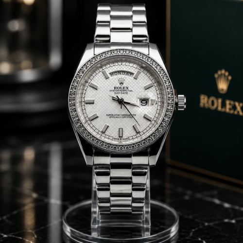 💎ROLEX DAY-DATE BAGUETTE PLATEADO-BLANCO 🔥