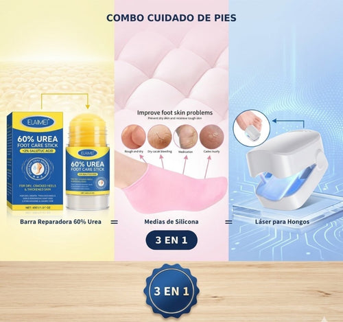 Combo Cuidado de Pies Urea + Medias de Silicona + Láser para Hongos (3 en 1)