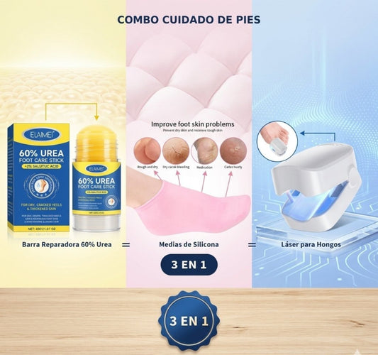 Combo Cuidado de Pies Urea + Medias de Silicona + Láser para Hongos (3 en 1)